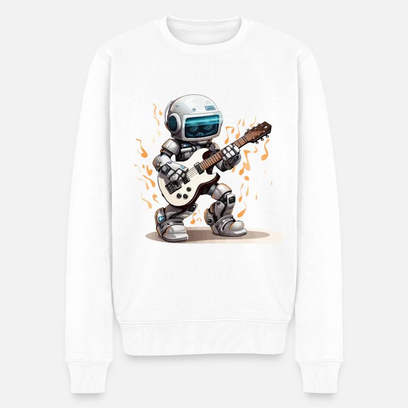 Der Roboter-Gitarrist - Männer Premium Bio Pullover - Weiß