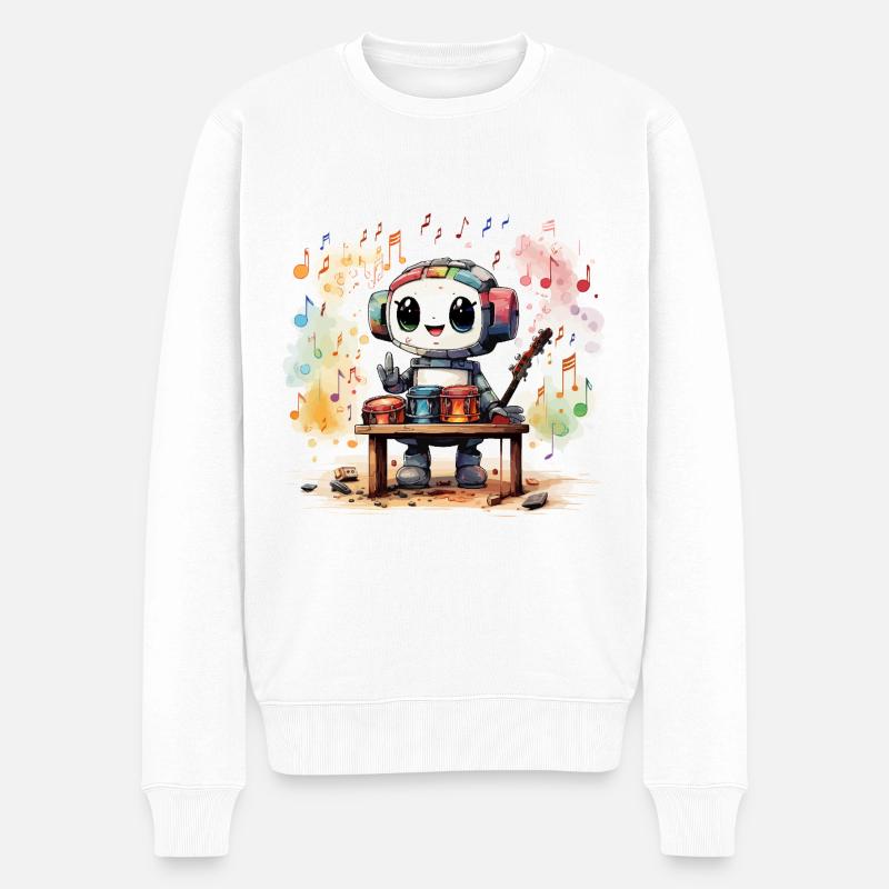 Der fröhliche Roboter-Xylophonist - Männer Premium Bio Pullover - Weiß