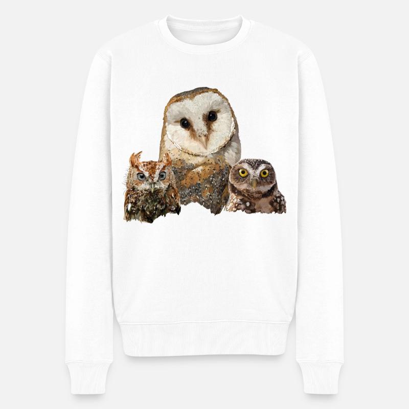Scops Eule, kleine Eule und Eule - Männer Premium Bio Pullover - Weiß