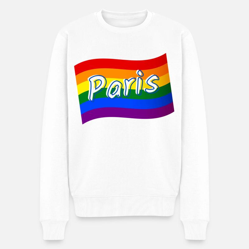 Gay Pride Paris Frankreich Regenbogenflagge LGBT LGBTQ - Männer Premium Bio Pullover - Weiß
