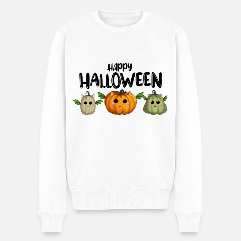 Happy Halloween Kürbisse - Männer Premium Bio Pullover - Weiß