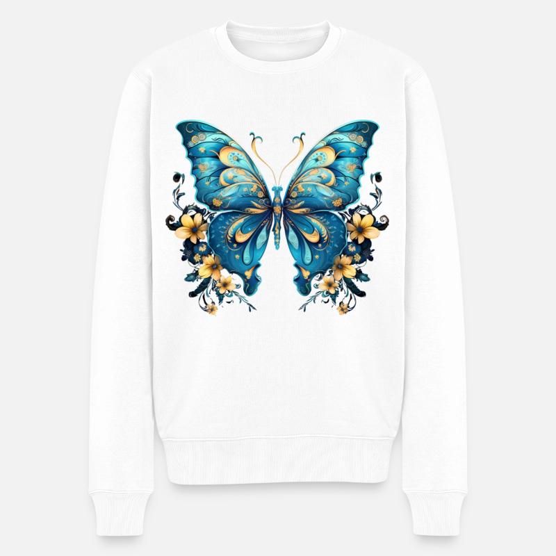 Schöner blauer Schmetterling - Männer Premium Bio Pullover - Weiß