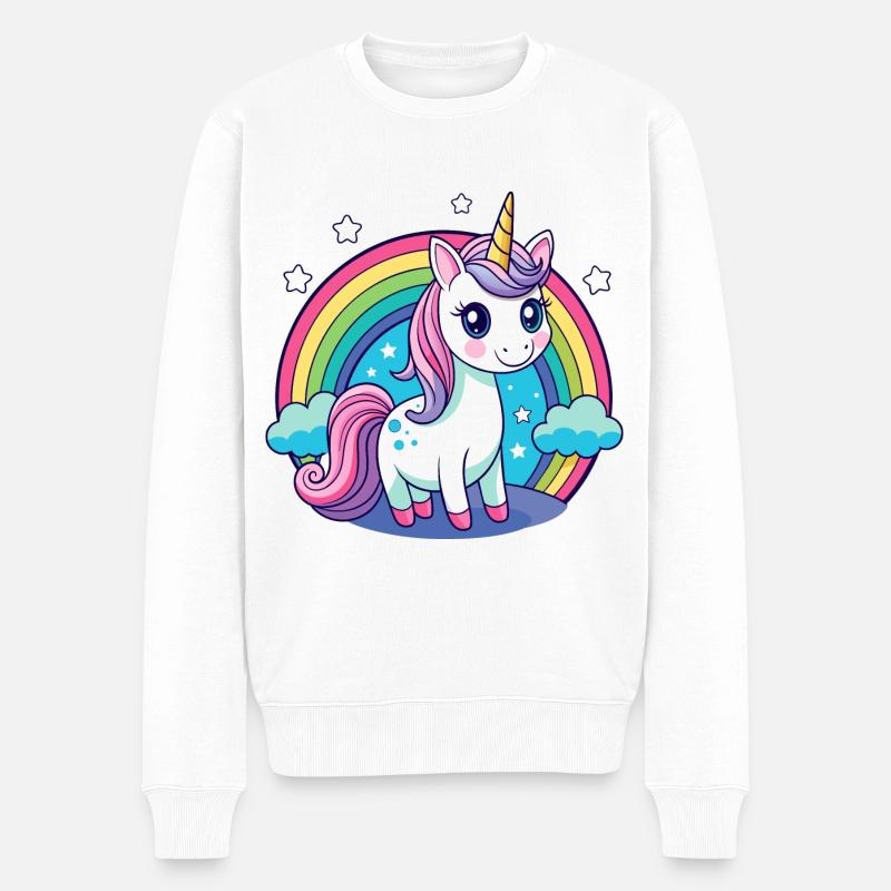 Süßes Regenbogen-Einhorn - Männer Premium Bio Pullover - Weiß