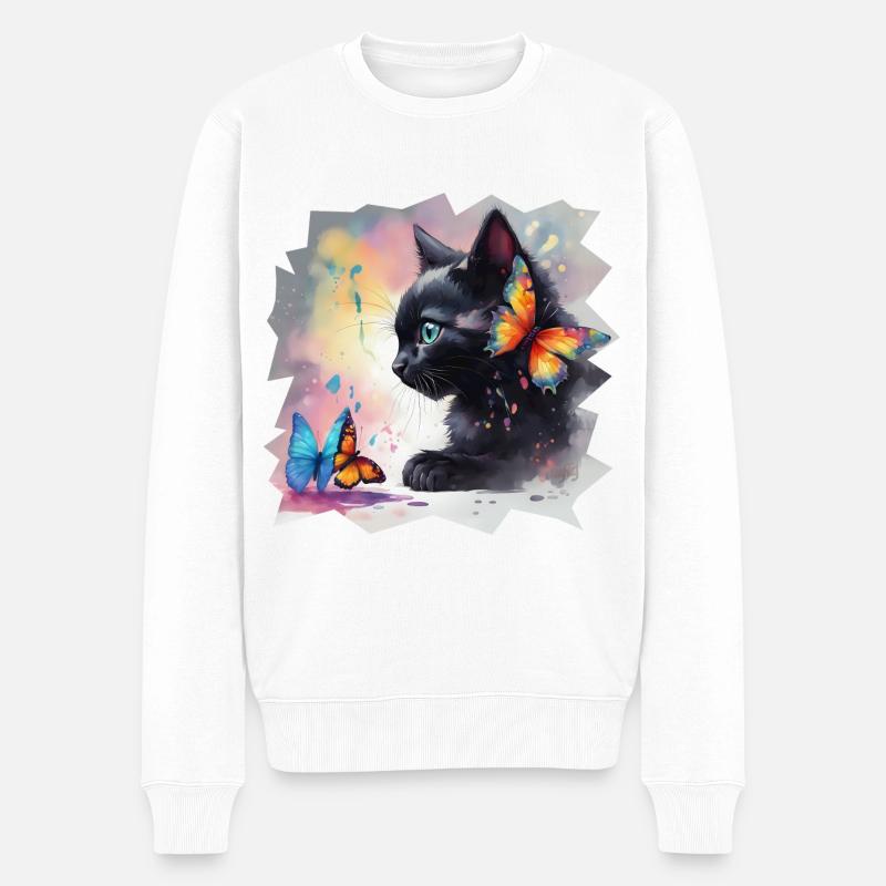 Kätzchen mit Schmetterlingen - Männer Premium Bio Pullover - Weiß