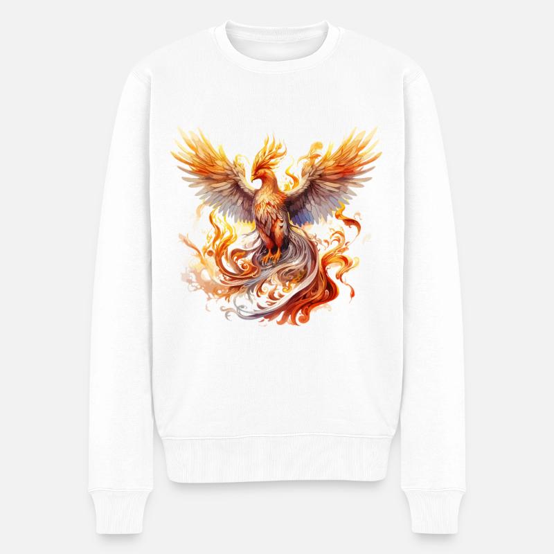 Phönix Phoenix Feuer Flammen Vogel Mythologie - Männer Premium Bio Pullover - Weiß
