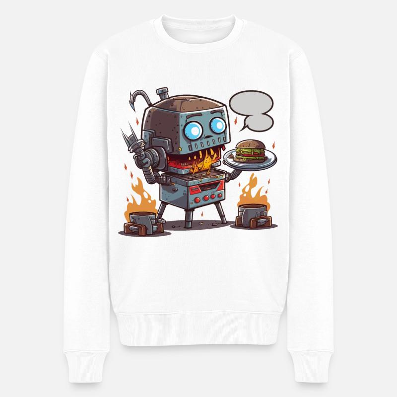 Grill-Bot - Männer Premium Bio Pullover - Weiß