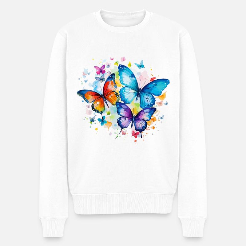Schmetterlinge Bunt Farbenfroh Schön Kunst Natur - Männer Premium Bio Pullover - Weiß