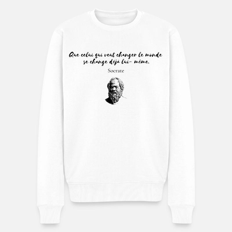 Citation Socrate " Que celui qui veut changer..." - Pull Premium bio Homme - blanc