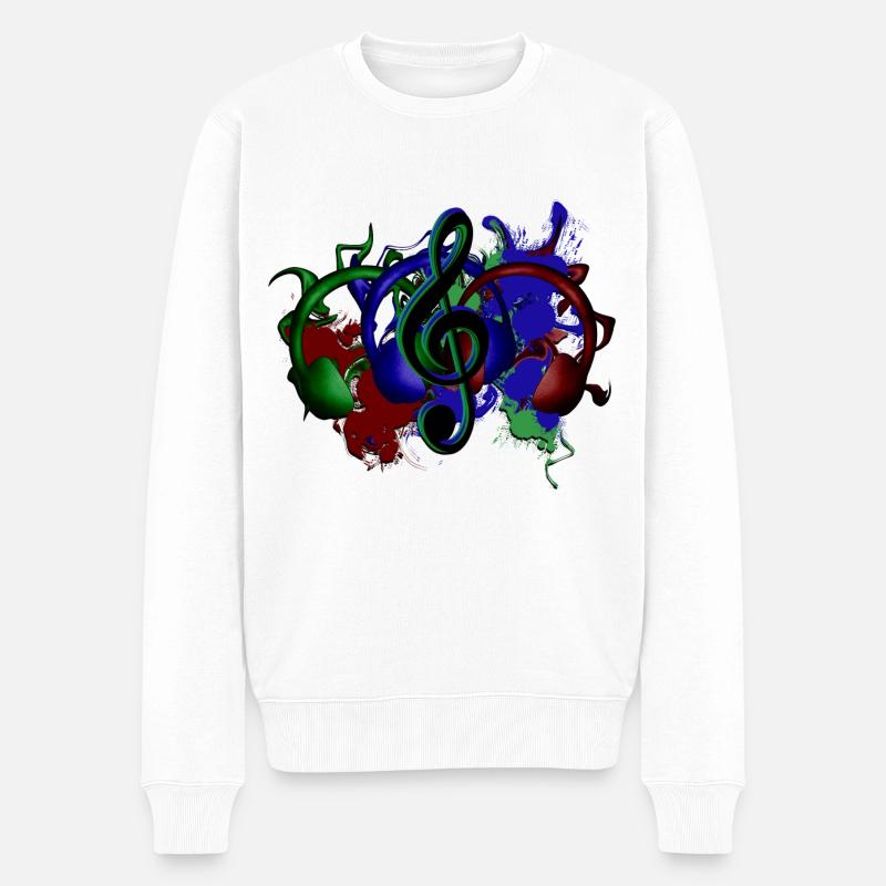 Kopfhörer Notenschlüssel - Männer Premium Bio Pullover - Weiß