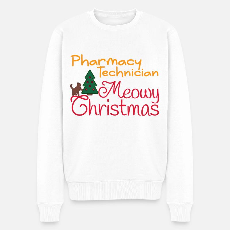 Pharmacy technician Xmas Cat meowy Weihnachten - Männer Premium Bio Pullover - Weiß