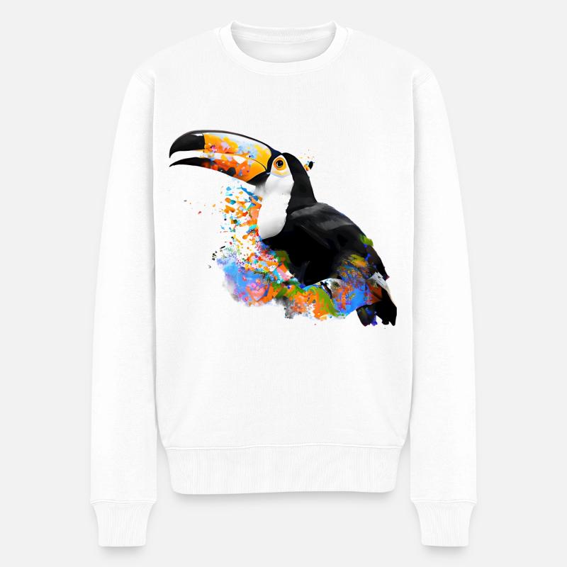 Farbige Toucan-Illustration - Männer Premium Bio Pullover - Weiß