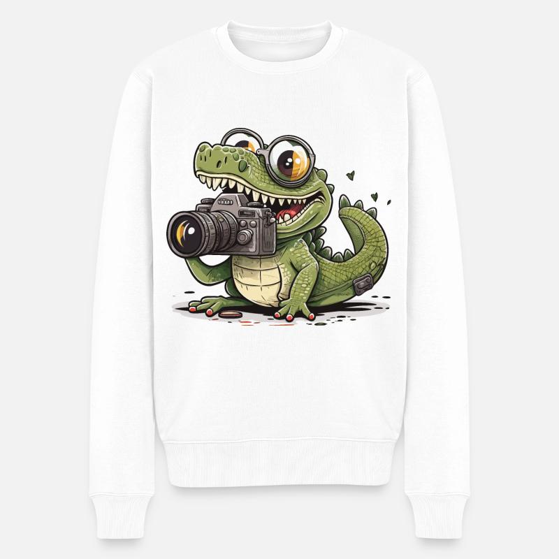 Schnappschuss Glückliches Reptil - Männer Premium Bio Pullover - Weiß