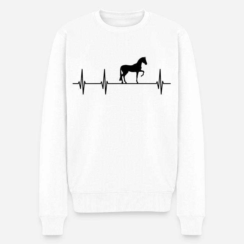 Pferd Pferdeliebhaber Herzschlag Puls EKG - Männer Premium Bio Pullover - Weiß