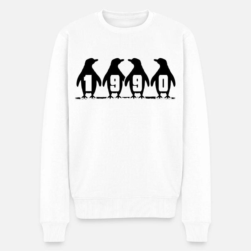 1990 geburtstag pinguin party winterschwimmer - Männer Premium Bio Pullover - Weiß