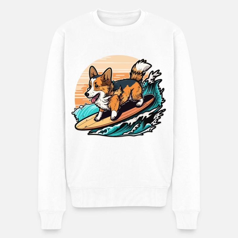 Auf den Wellen reiten - Männer Premium Bio Pullover - Weiß