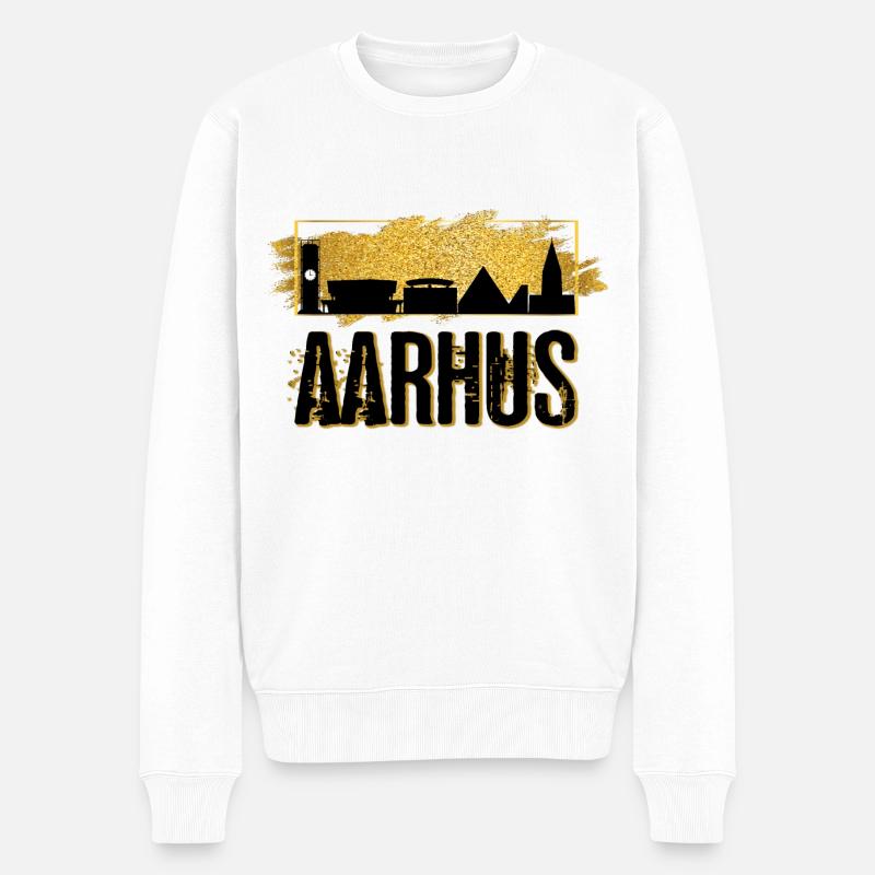 Aarhus Dänemark Stadt Skyline Heimat Liebe Gold - Männer Premium Bio Pullover - Weiß