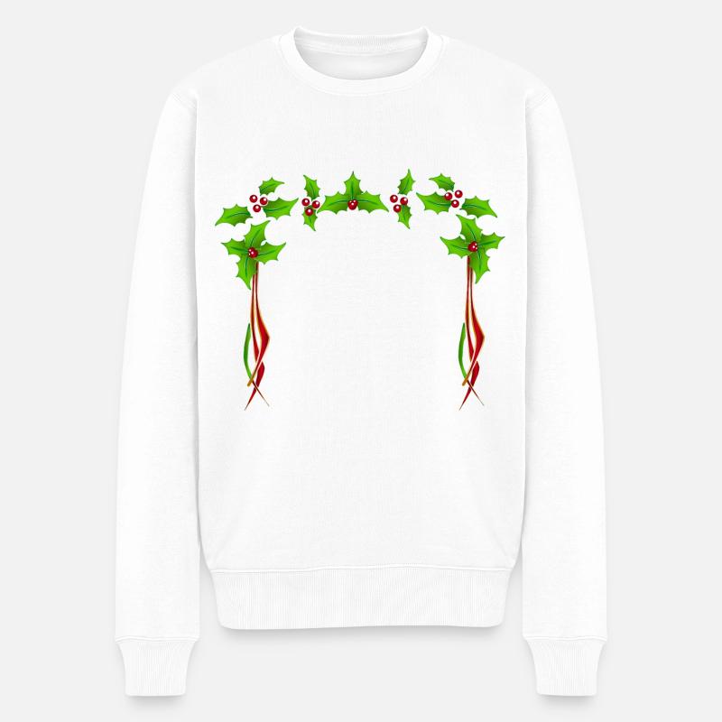 Christmas Holly Rahmen - Männer Premium Bio Pullover - Weiß