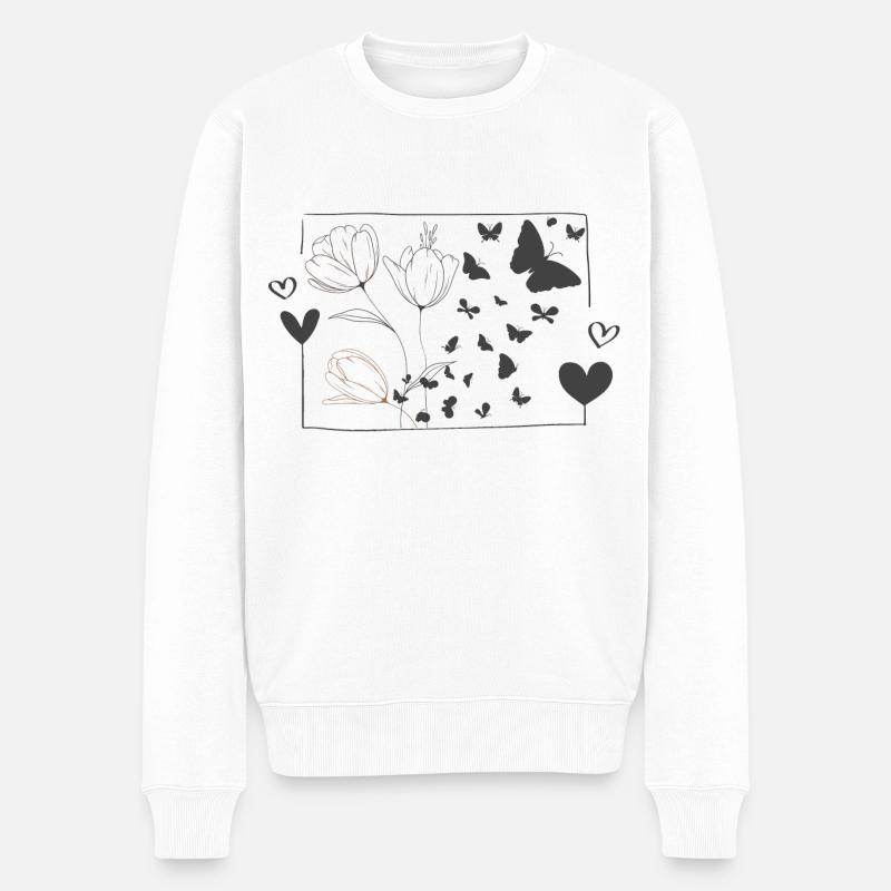 Schmetterling Butterfly Vogel Blumen Tulpen Herz - Männer Premium Bio Pullover - Weiß
