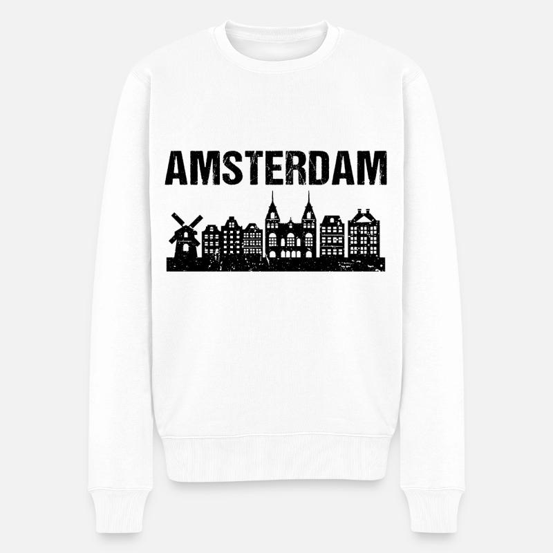 Amsterdam Skyline Stadt - Männer Premium Bio Pullover - Weiß
