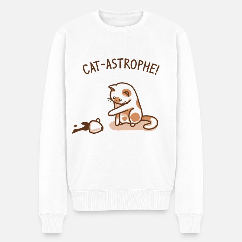 Katzen-Katastrophe | Lustiges Kätzchen - Männer Premium Bio Pullover - Weiß