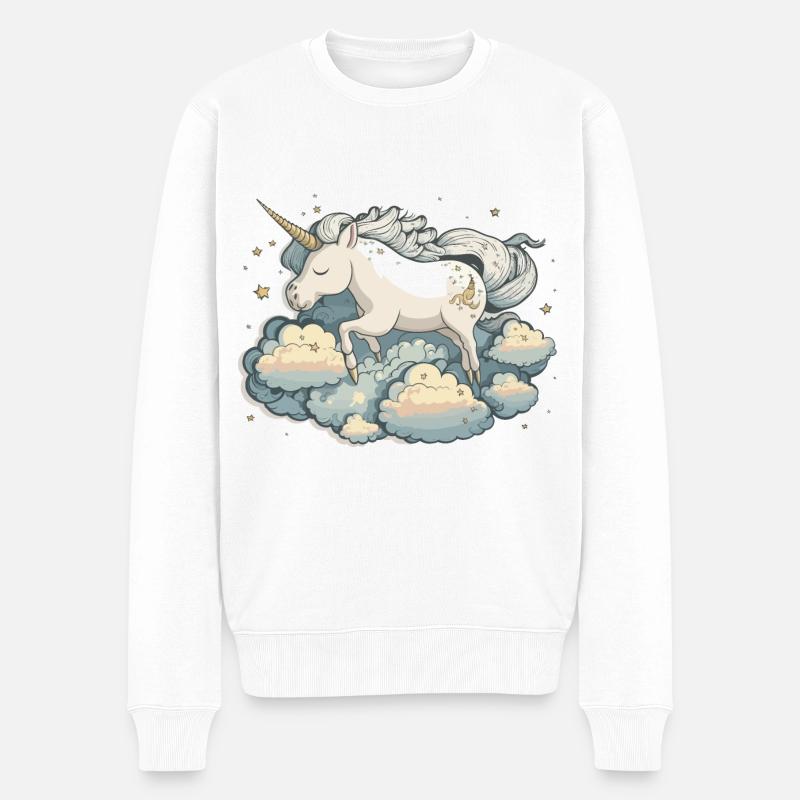 Das Wolkenreitende Einhorn - Männer Premium Bio Pullover - Weiß