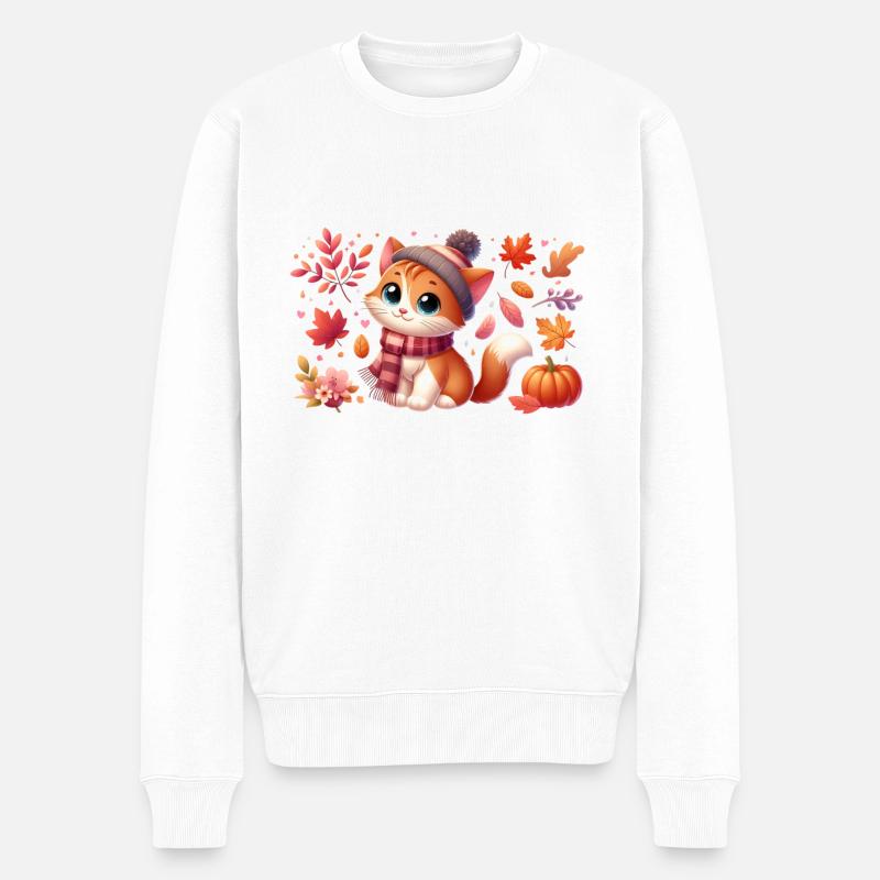 Herbst Katze 3 - Männer Premium Bio Pullover - Weiß