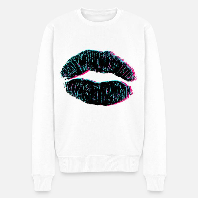 Lippen 3D Kuss - Männer Premium Bio Pullover - Weiß