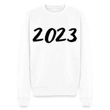 2023 - Jahr - Jahreswechsel - Männer Premium Bio Pullover - Weiß - Vorne - Thijin (182cm)