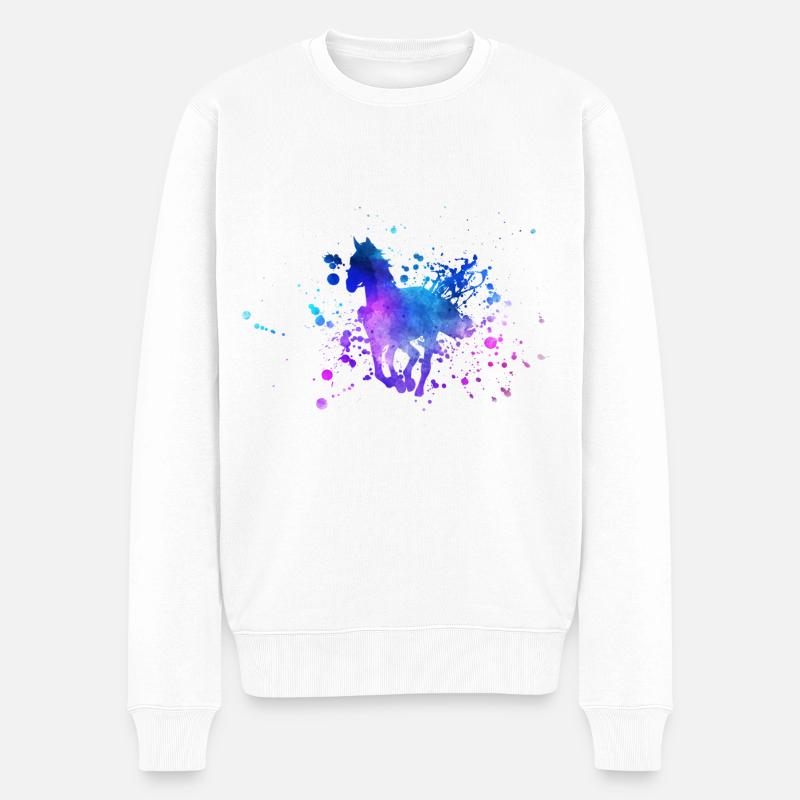 Pferde Silhouette Aquarell - Männer Premium Bio Pullover - Weiß