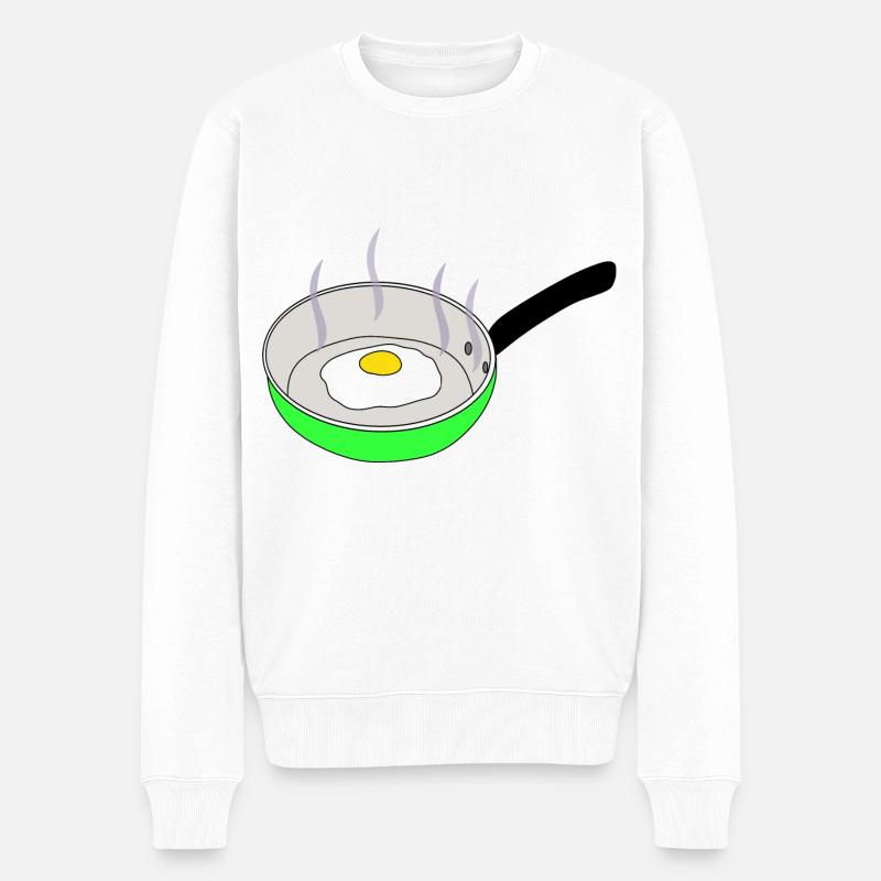 Spiegelei in Pfanne - Männer Premium Bio Pullover - Weiß