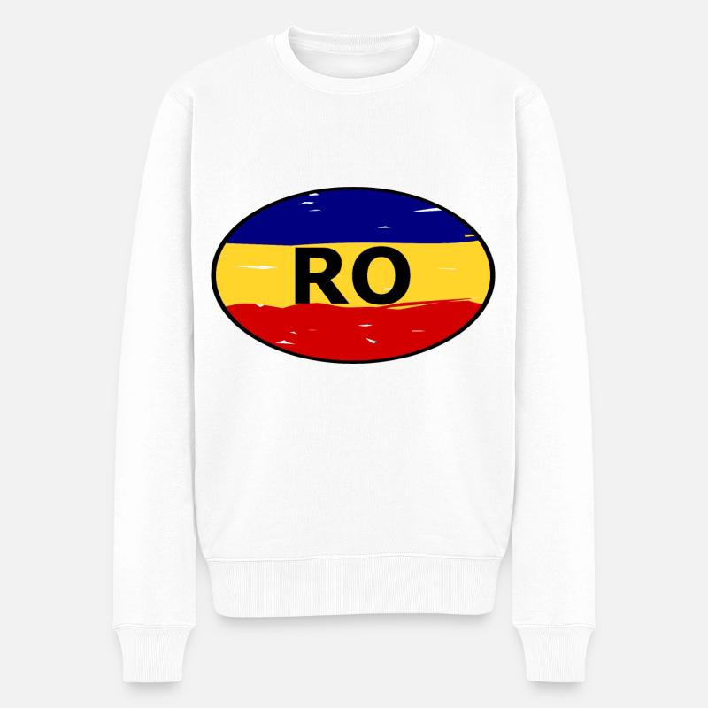Auflkeber für Rumänien - Männer Premium Bio Pullover - Weiß