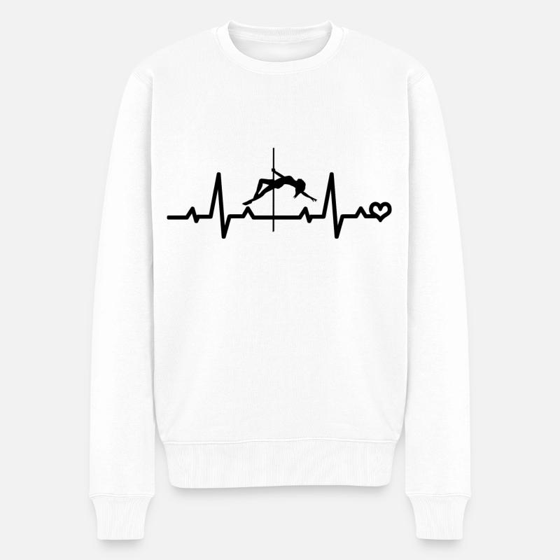 Pole dance, rythme cardiaque, fréquence cardiaque, pole ECG - Pull Premium bio Homme - blanc