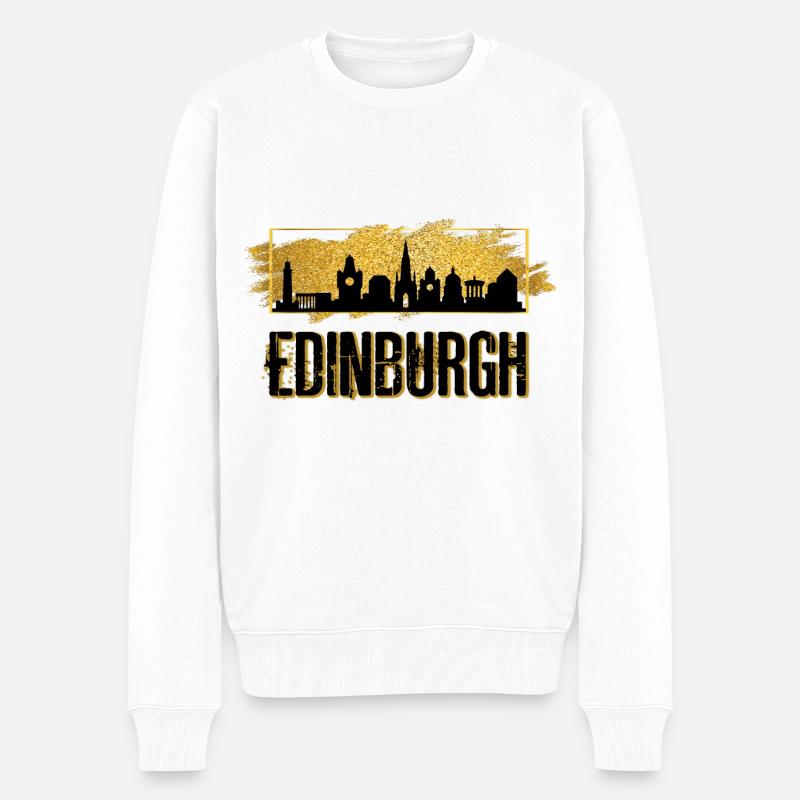 Edinburgh Schottland Stadt Skyline Liebe Gold - Männer Premium Bio Pullover - Weiß