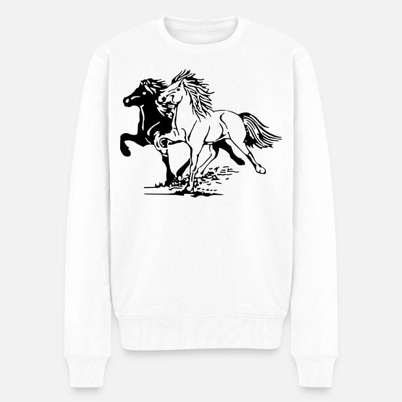 Wild Pferde - Männer Premium Bio Pullover - Weiß