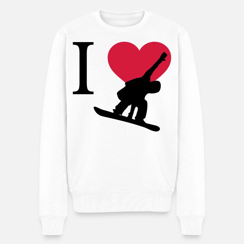 I Love Snowboarding - Männer Premium Bio Pullover - Weiß