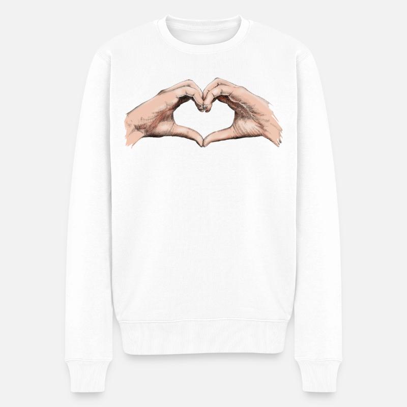 Hände Herz - Männer Premium Bio Pullover - Weiß