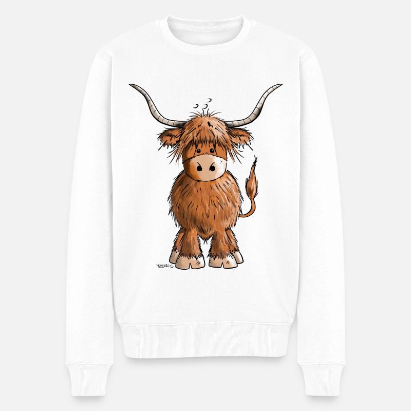 Schottisches Hochlandrind - Männer Premium Bio Pullover - Weiß