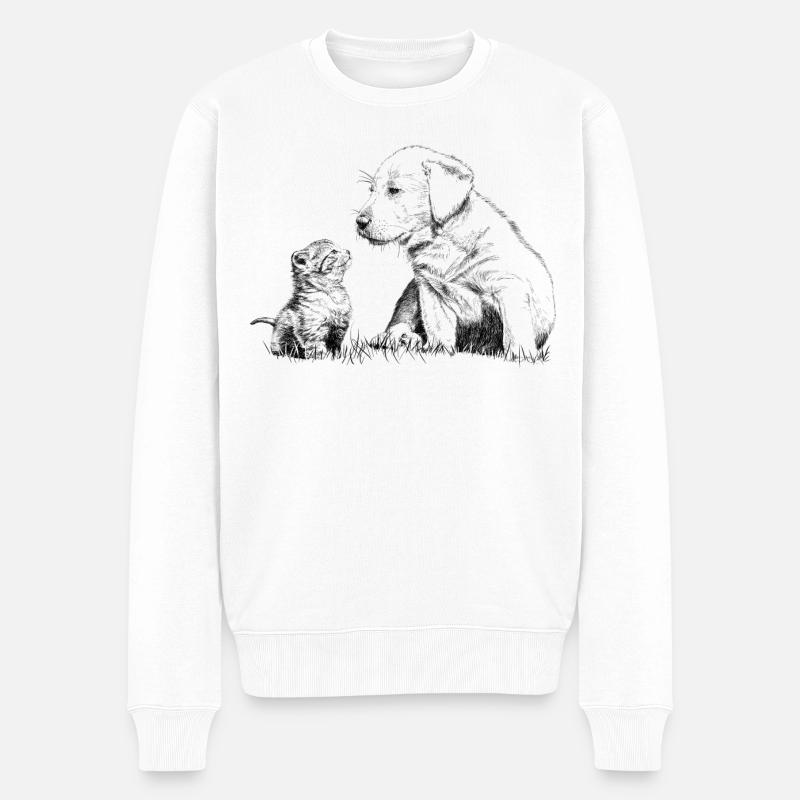 Welpe und Kätzchen - Männer Premium Bio Pullover - Weiß