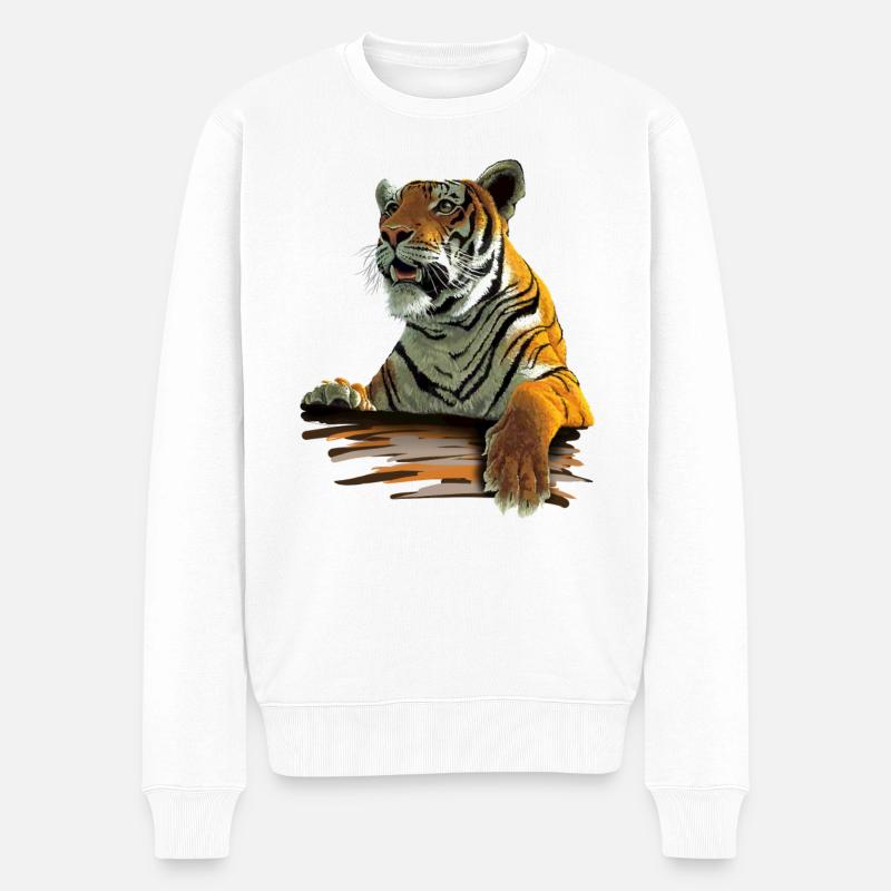 Tiger - Männer Premium Bio Pullover - Weiß