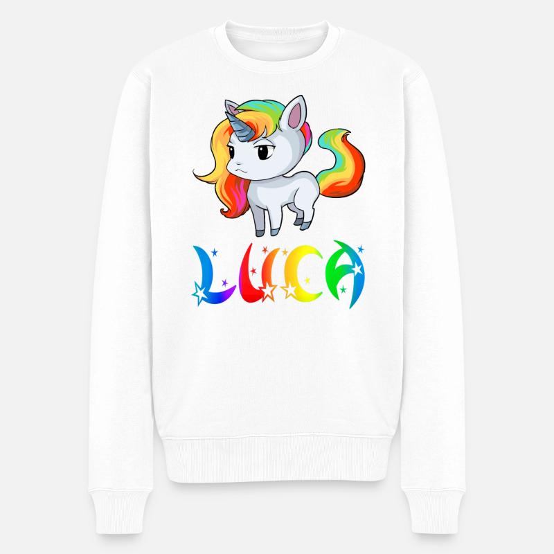 Einhorn Luca - Männer Premium Bio Pullover - Weiß