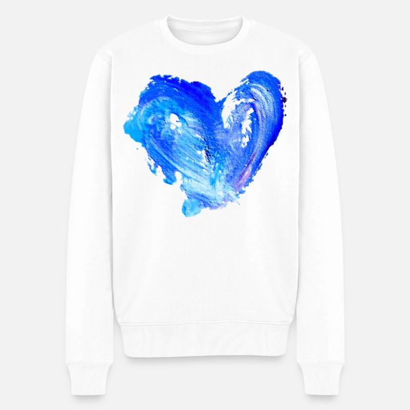 Blaues Wasserherz - Männer Premium Bio Pullover - Weiß
