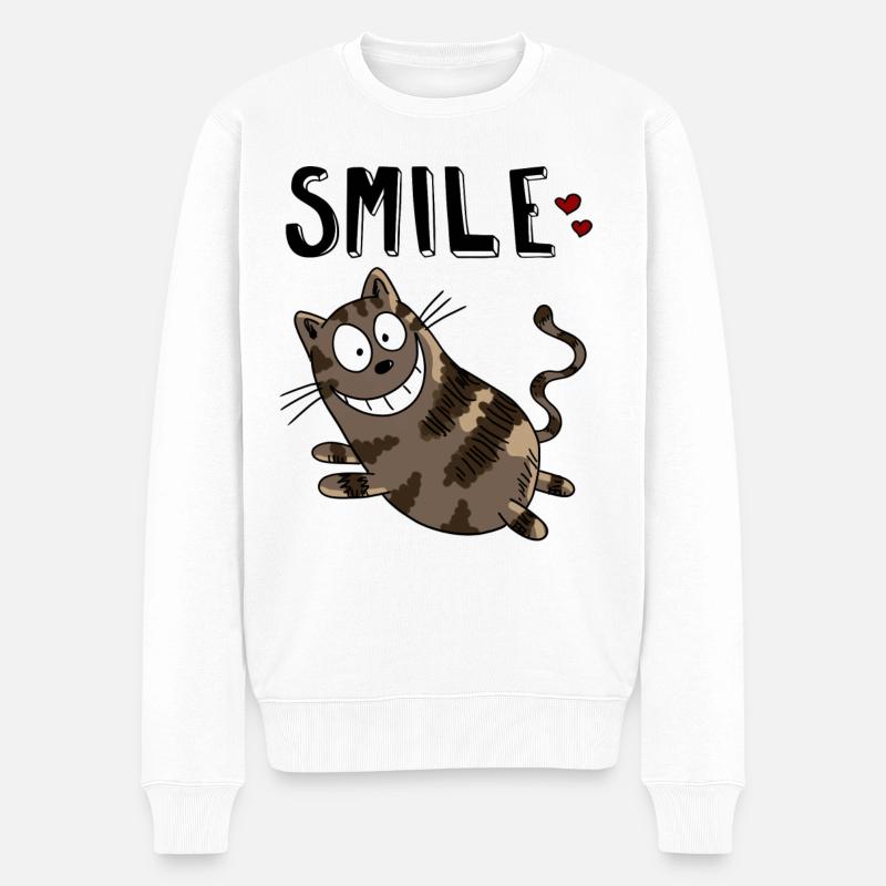 Smile Grinsekatze - Katze - Katzen - Herz - Cat - Männer Premium Bio Pullover - Weiß