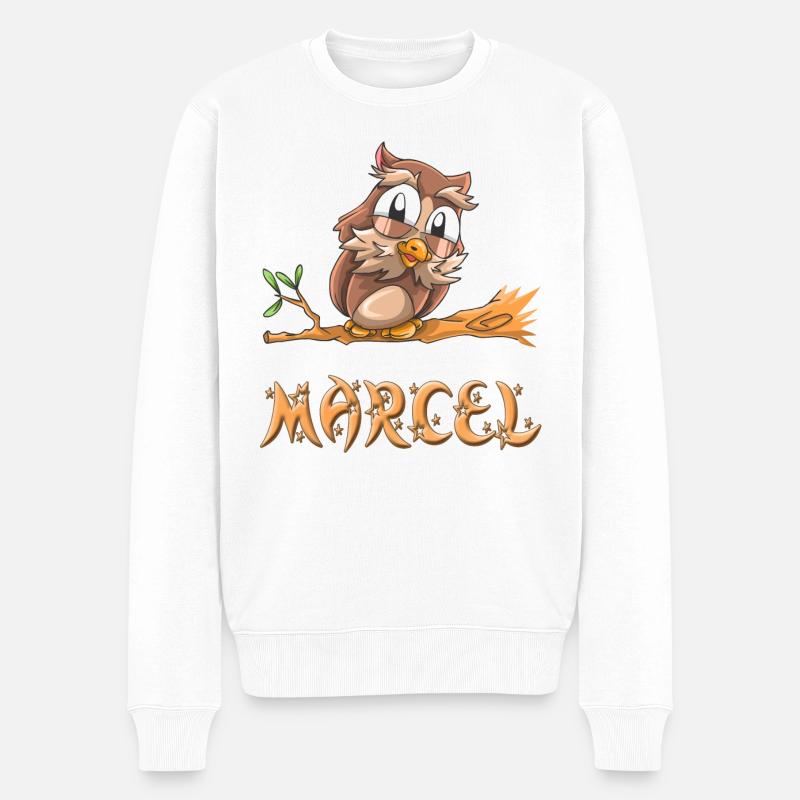 Eule Marcel - Männer Premium Bio Pullover - Weiß
