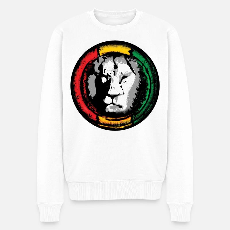Reggae Löwe im Rasta Stil - Männer Premium Bio Pullover - Weiß