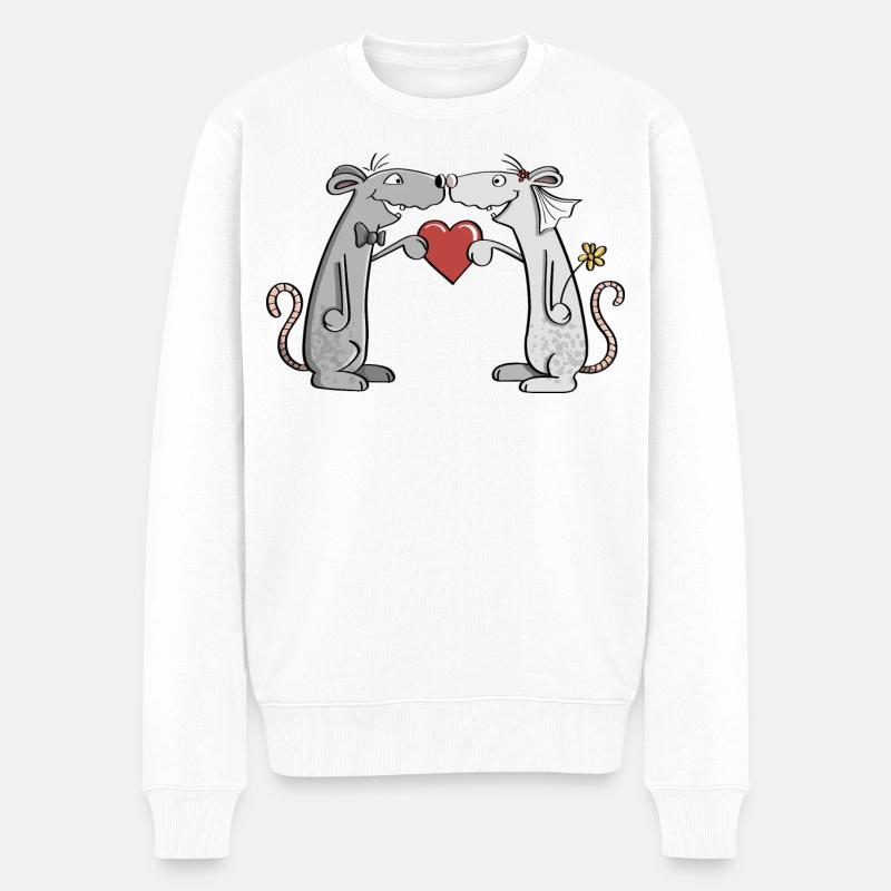 Hochzeit Mäuse - Brautpaar - Braut - Bräutigam - Männer Premium Bio Pullover - Weiß