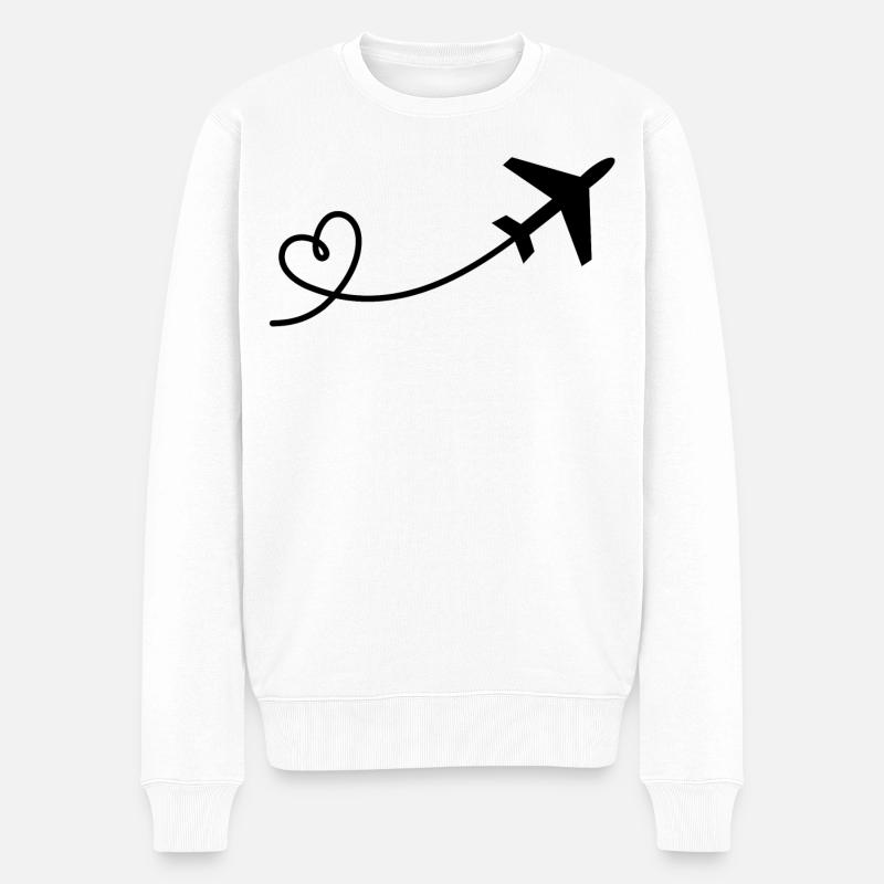 Flugzeug Flieger mit Herz in schwarz - Männer Premium Bio Pullover - Weiß