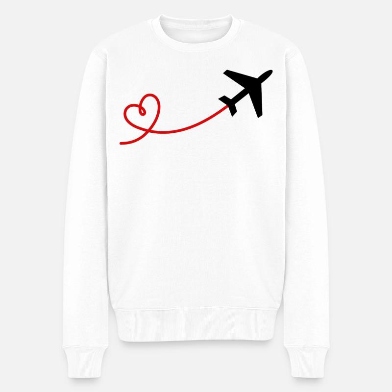 Flugzeug Flieger mit Herz in schwarz rot - Männer Premium Bio Pullover - Weiß