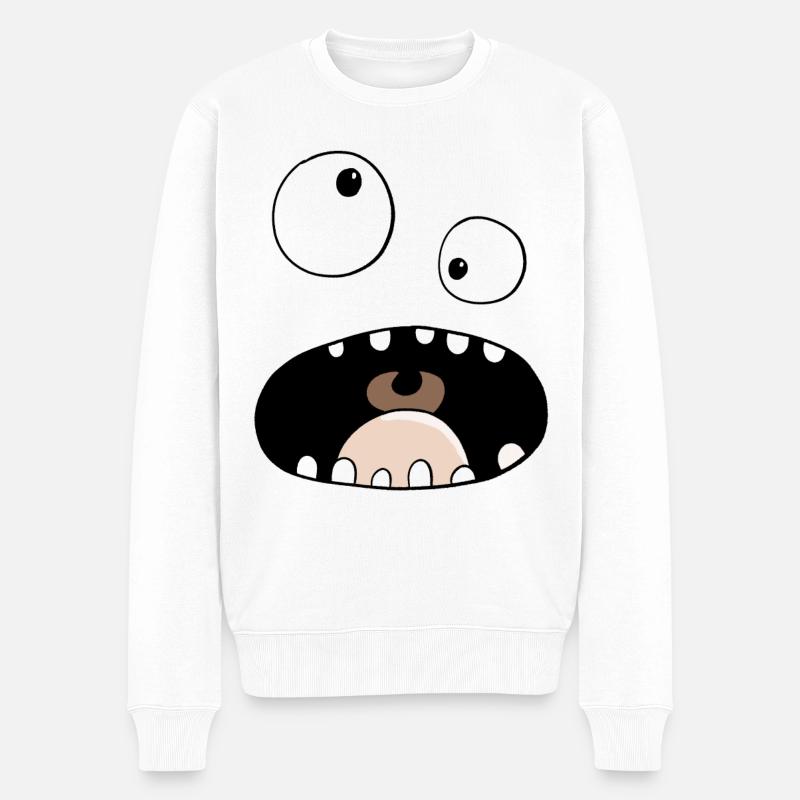 Funny Comic Monster Gesicht - Männer Premium Bio Pullover - Weiß