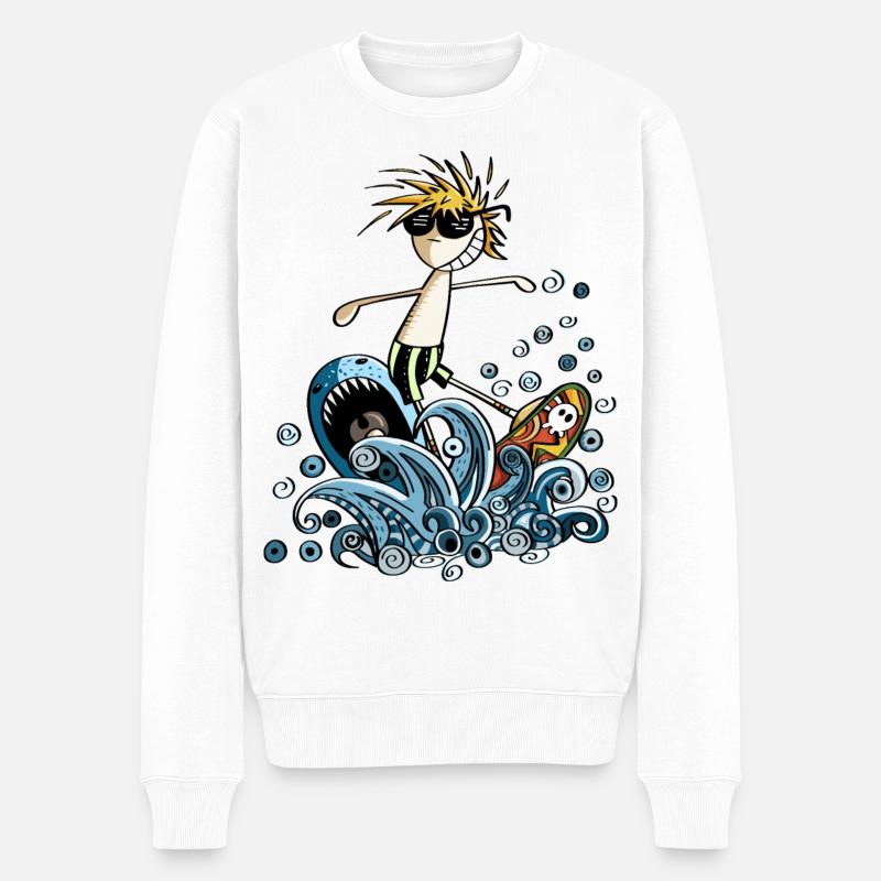 Cooler Power Surfer - Comic - Männer Premium Bio Pullover - Weiß