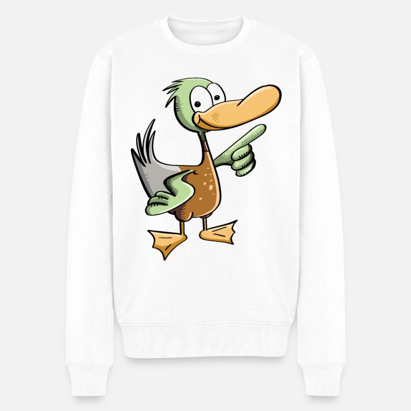 Lustiger Erpel - Ente Comic - Männer Premium Bio Pullover - Weiß